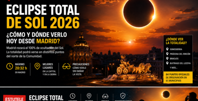 ECLIPSE TOTAL DE SOL 2026: C&Oacute;MO Y D&Oacute;NDE VERLO HOY DESDE MADRID.